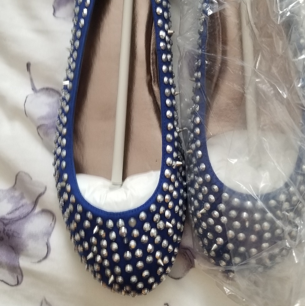 Bebe rhinestone ballerina flats blue